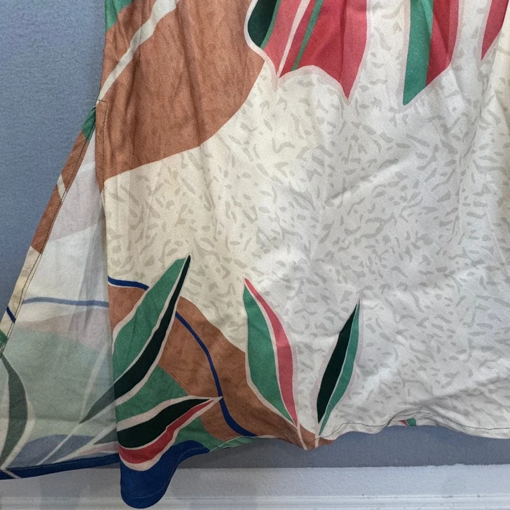 Bl-nk London Maxi Dress Sz Small Tropical Monstera Botanical Ruffle Coastal Boho